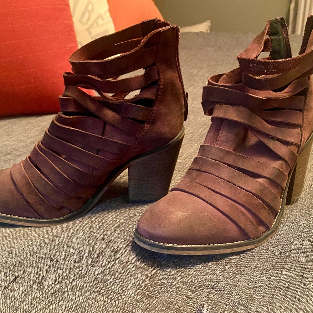 Free People Maroon Strappy Heeled Boots